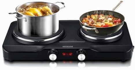 1800W Electric Hot Plate for Cooking, Double Burner with 7.2"&6.1" Aluminum Heating Plate, Portable Cooking Stove, Adjustable Temperature Controls, Easy to Clean, Compatible for All Cookwares