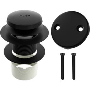 Black Tip-Toe Tub Drain with 2-Hole Overflow Cover, Toe Touch Bathtub Drains Stopper Replacement, Tub Drain and Overflow Kit Matte Black