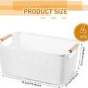 Tioncy 4 Pcs White Mesh Baskets with Wooden Handles Plastic Storage Organizer Baskets Pantry Basket Fruit Vegetables Gathering Basket Bin for Organizing Cabinet Closet Bedroom Kitchen(Large)