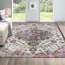 9x12 Area Rugs for Living Room Vintage Purple | Non Slip Machine Washable Rugs, Low Pile Lightweight Large Rug for Bedroom, Dining Room, Home Office