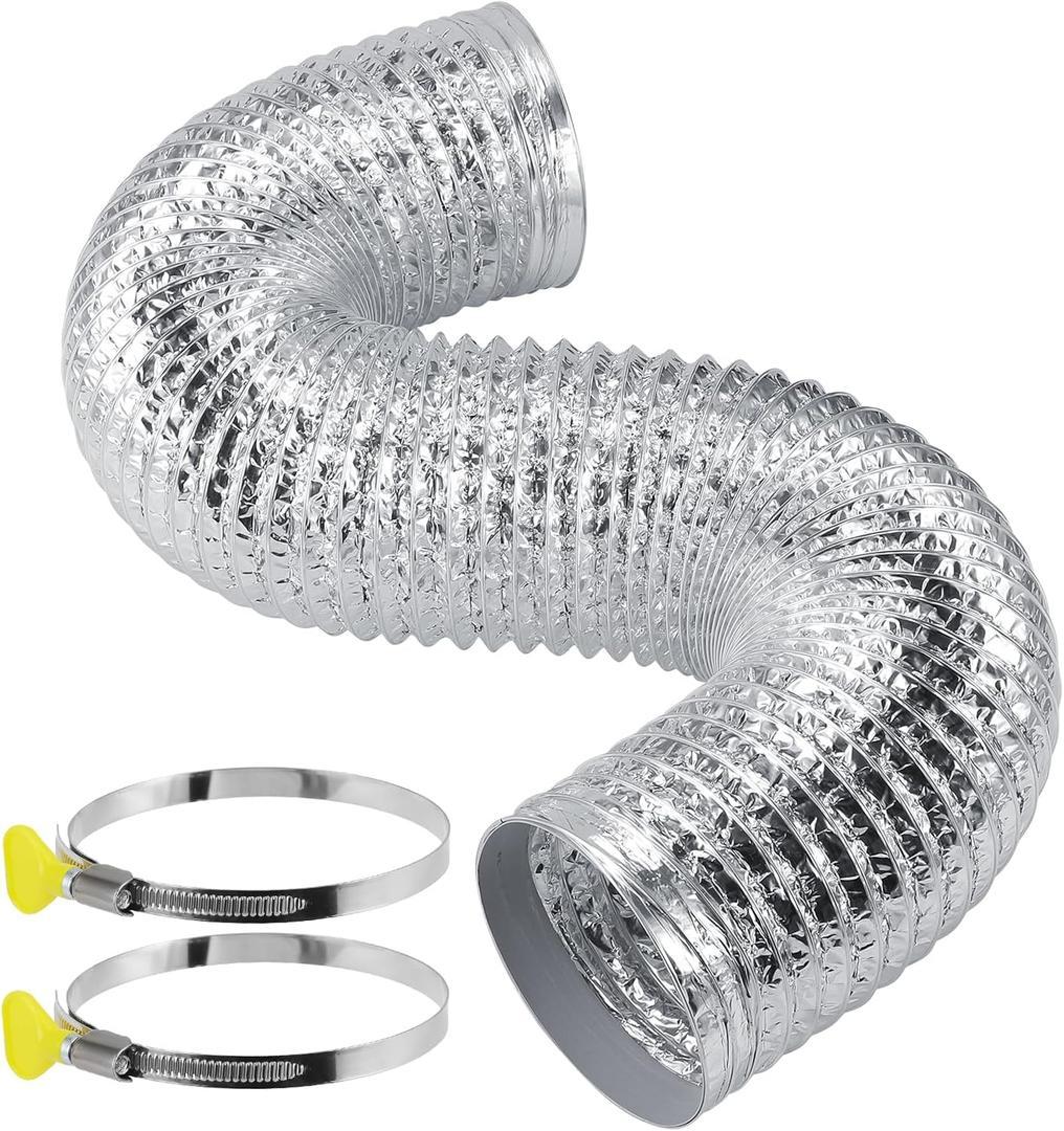 4 Inch Dryer Vent Hose Kit, Flexible Dryer Duct 3 FT for Tight Space, Extra-thick (6-Layer) Aluminum Foil Pipe Assembly, with 2 Key Hose Clamps