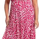 London Times Women's Sleeveless Inset Waist Midi Fit and Flare Dress (10 Petite, Magenta/Soft White)