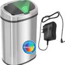 iTouchless 13 Gallon Oval Sensor Trash Can with AC Adapter & Odor Filter, 50L Automatic Kitchen Bin, Fingerprint-Proof Stainless Steel, Hands-Free Motion Lid, Quiet Soft-Close, Brushed Silver