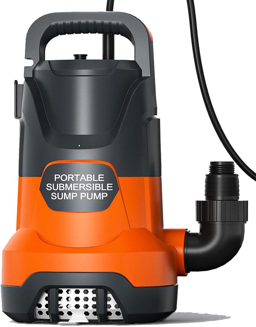 Sump Pump 1HP Clean/Dirty Submersible Water Draining Pump 4500GPH Electric Portable Water Transfer Pumps for Pool Basement Garden Spa Hot Tubs Pond Flood Yard, Orange