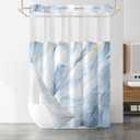 No Hook Shower Curtain with Snap in Liner Set, Sky Blue Marble Design, Waterproof Washable Fabric Hotel Shower Curtains for Bathroom Decor with See Through Mesh Top Window 71x74 Inch