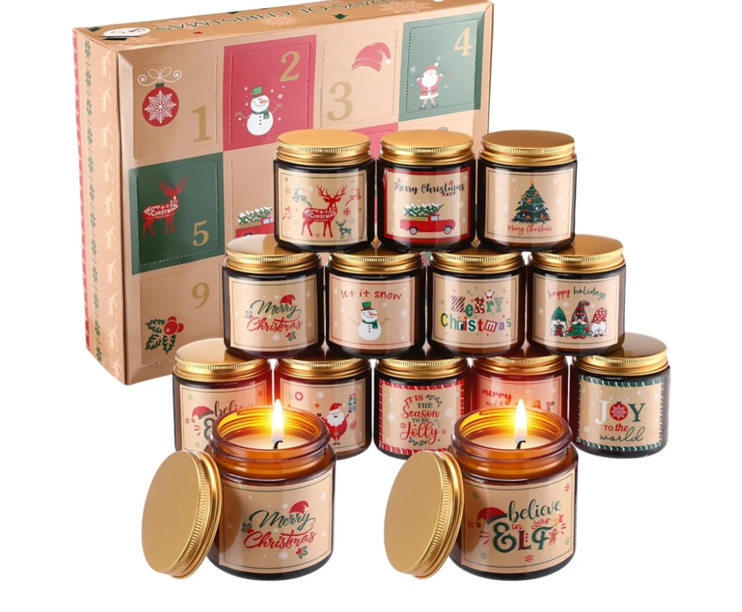 Hollowfly 12 Pack Christmas Candles 12 Days of Christmas Advent Calendars 2025 Scented Soy Wax Candles xms Holiday Candle Gift for Women Men