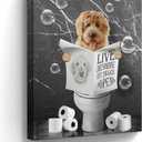 Bathroom Decor Canvas Wall Art Funny Dog Sitting in Toilet Pictures Black and White Animals Wall Decor Farmhouse Bathroom Painting for Bathroom Toilet Artwork Framed 12"x16"
