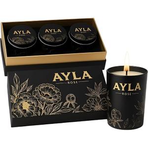 AYLA ROSE 3-Pack Scented Soy Wax Candles  Sandalwood, Jasmine & Lavender  Crackling Wood Wick  Aromatherapy & Home Decor  Reusable Tin  8.5oz Each Lasting Candles.