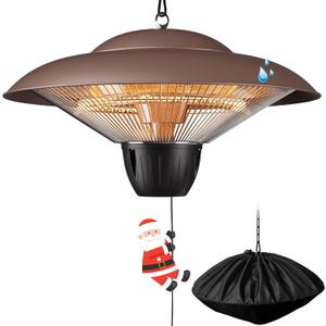 Patio Heater for Outdoor Use 1500W Electric Infrared Hanging Heater, Ceiling Mounted, Waterproof for Porch, Garage, Balcony, Overheat Protection (Brown)