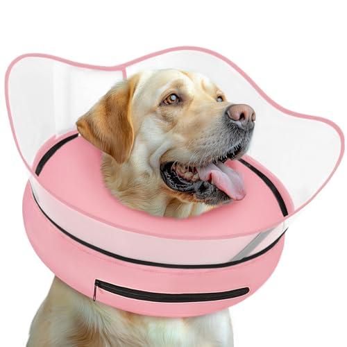 Toptakeit Elevated Inflatable Dog Cone Collar Alternative After Surgery, Dog Donut Collar, Soft Pet Cone to Stop Licking for Small Medium Large Dogs (Pink,Large)