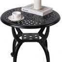 Cast Aluminum Outdoor Side Table,Small Patio Table,Outdoor Coffee Tables for Patio,Garden,Balcony, for All Weather (Black, Round)