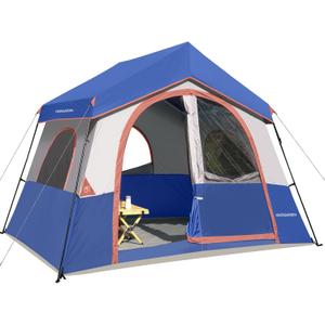 HIKERGARDEN 6-8 Person Camping Tent - Portable Family Cabin Tent for Camp, Windproof Fabric Camp Tent Outdoor for Hiking, Backpacking, Traveling (Navy Blue)