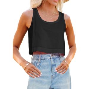 Aoysky Womens Cotton Crop Tops Casual Loose Tank Top Sleeveless Basic Cropped Athletic Yoga Workout Shirt (Small, Black)