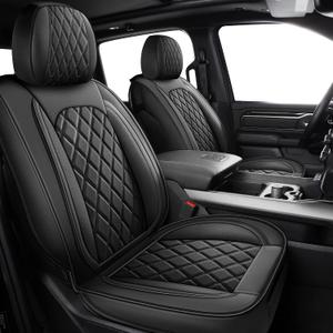 MIROZO Truck Seat Covers Full Set for Ram, Waterproof Ram 1500 Seat Cover Leather Seat Cover Compatible with 2009-2025 Ram 1500/2500/3500 Crew Quad Cab Pickup with Split Curved Bench 40/60,Black