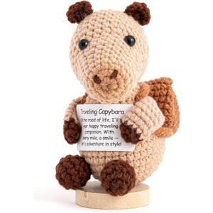 Traveling Capybara  Crochet Toy with Uplifting Message | Gifts for Women | Handmade Plush for Travel & Anxiety Relief