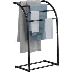 YINMIT Free Standing Towel Rack, 4 Tier Towel Racks for Bathroom, Pool Towel Rack Outdoor, Metal Blanket Rack, Blanket Display and Towel Drying Rack (Black)