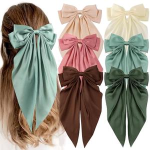 6 PCS Hair Bows for Women, Big Bow Hair Clips for Girls, Silky Satin Hair Bow Clips Oversized, Large Cute Aesthetic Hair Accessories Gifts Holiday Green Color