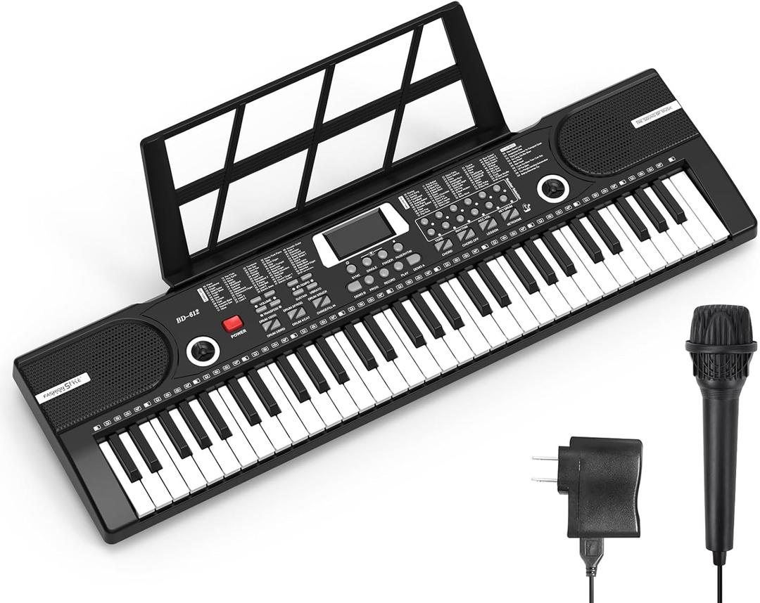 61 keys keyboard piano, Electronic Digital Piano with Built-In Speaker Microphone, Sheet Stand and Power Supply, Portable piano Keyboard Gift Teaching for Beginners (Black)