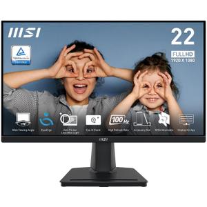 Msi PRO MP225V, 22-inch, 1920 x 1080 (FHD) Computer Monitor, 100Hz, Adaptive-Synch, HDMI, Video Port, Low Blue Light, Eye-Q Check, VESA Mountable, Tilt, 1ms, Black
