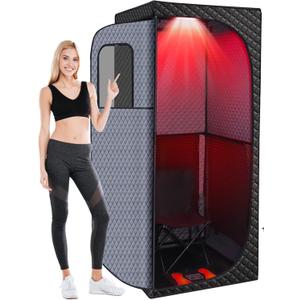 Dry Infrared Sauna, Saunas Box with Red Light Therapy for Relaxation, Detox and Muscle Relief, 9 Levels Home Saunas with Carbon Crystal Heating, Portable Sauna for Home, Bedroom, Living Room, Large