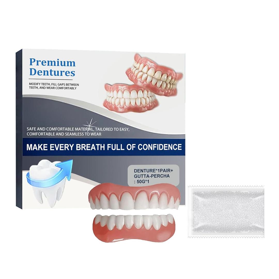 Advanced Customized Full Denture Set, Premium Dentures, Full Denture Set, Silicone Reline Denture Set, Natural-Looking Teeth, Soft and Comfortable (1Set)