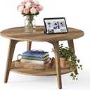 SONGMICS HOME Round Coffee Table, 2 Tier Living Room Center Table, Mid Century Modern Charm, Brown, 31.7"D x 31.7"W x 17.9"H