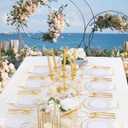 GATHER 700PCS Gold Plastic Plates - Whtie and Gold Disposable Dinnerware Sets 100Guest - 200 Disposable Plate, 300 Plastic Silverware, 100 Cups, 100 Napkins for Wedding & Party