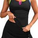 Tempt Me Women Tankini Swimsuits with Skirt - Two Piece Bathing Suits with Pockets Tummy Control V-Wire Swimwear 2026 (Black, XL)