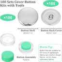 100 Sets Button Covers, Cover Button Kit DIY Fabric Covered Buttons with Tools Size 45/1.1 Inch Buttons Making Kit with Wire Backs to Make Your Own for Crafts DIY Lovers Sewing Maker Supplies