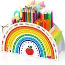 Wooden Rainbow Pencil Holder Pen Holder Teacher Appreciation Gifts from Students Pencil Organizer Brushes Makeup Brush Crayon School Teacher Supplies for Kids Girls