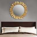 Martha Stewart Wall Dcor Large Gingko Leaf Round Wall Mirror for Living Room, Iron Metal Plate Frame Antique Finish, Ready to Hang Bedroom Decoration, Eden, 30.5", Gold