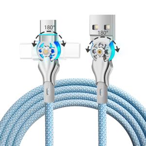 YACSEJAO Dual 180 Rotating USB Type C Cable 6.6FT 65W USB A to USB C Nylon Braided Fast Charging & Data Transfer Cable for USB C, Type C Laptop/Tablet/Phone
