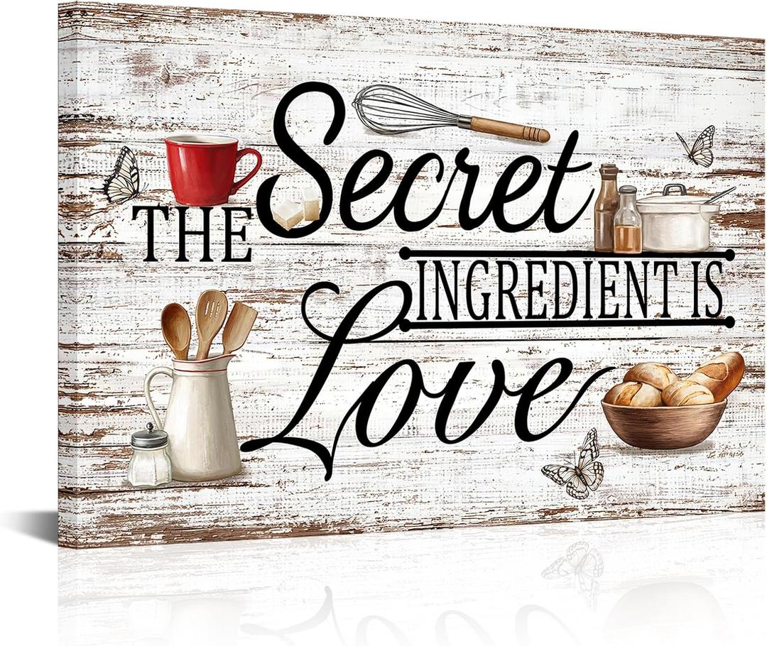 Derkymo Kitchen Picture Wall Art Home Decor The Secret Ingredient is Love Canvas Art 16"x24"