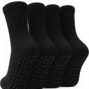 BELINO Pilates Socks for Women with Non Slip Grippers  Crew Socks for Yoga, Barre, Gym, Workout, Hospital 4 Pairs (6, Black)