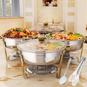 Chafing Dishes for Buffet 4 Pack, 6QT Stainless Steel Round Chafing Dish Buffet Set for Parties, Wedding, Christmas Gatherings, Catering Events[Visible Glass Cover] Buffet Servers and Warmers