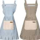 Cotton Kitchen Cooking Aprons,Vest Adjustable Bib Soft Chef Stripes Apron Two pockets with wide for Men Women (Coffee/Blue)