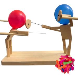 Balloon Bamboo Man Battle,2024 New Pop Wooden Fencing Puppets,Fun Wooden Bots Battle Game for 2 Players,for Family and Kids,Party Games.It's Already Assembled