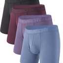 DAVID ARCHY Mens Underwear Boxer Briefs Breathable Soft Moisture-Wicking with Fly Underwear for Men Multipack (Large, C4, 5.5", Black/Gray Blue/Violet/Purple, 4 Pack)