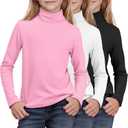 3 Pack Girls Turtleneck Long Sleeve Pullover T-Shirt Soft Warm Stretch Kids Basic Turtle Neck Tops for Girls (13-14 Years, Pink, White, Black)