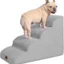 EHEYCIGA Curved Dog Stairs Ramp for High Beds 19.7" H, 4-Step Dog Steps for Small Dogs and Cats, Pet Stairs for High Bed Climbing, Non-Slip Balanced Pet Step Indoor, Light Grey