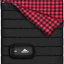 AGEMORE Cotton Flannel Double Sleeping Bag for Camping, Backpacking Or Hiking. Queen Size 2 Person Waterproof Sleeping Bag for Adults Or Teens. Lightweight with Compression Sack (Black/ Red)
