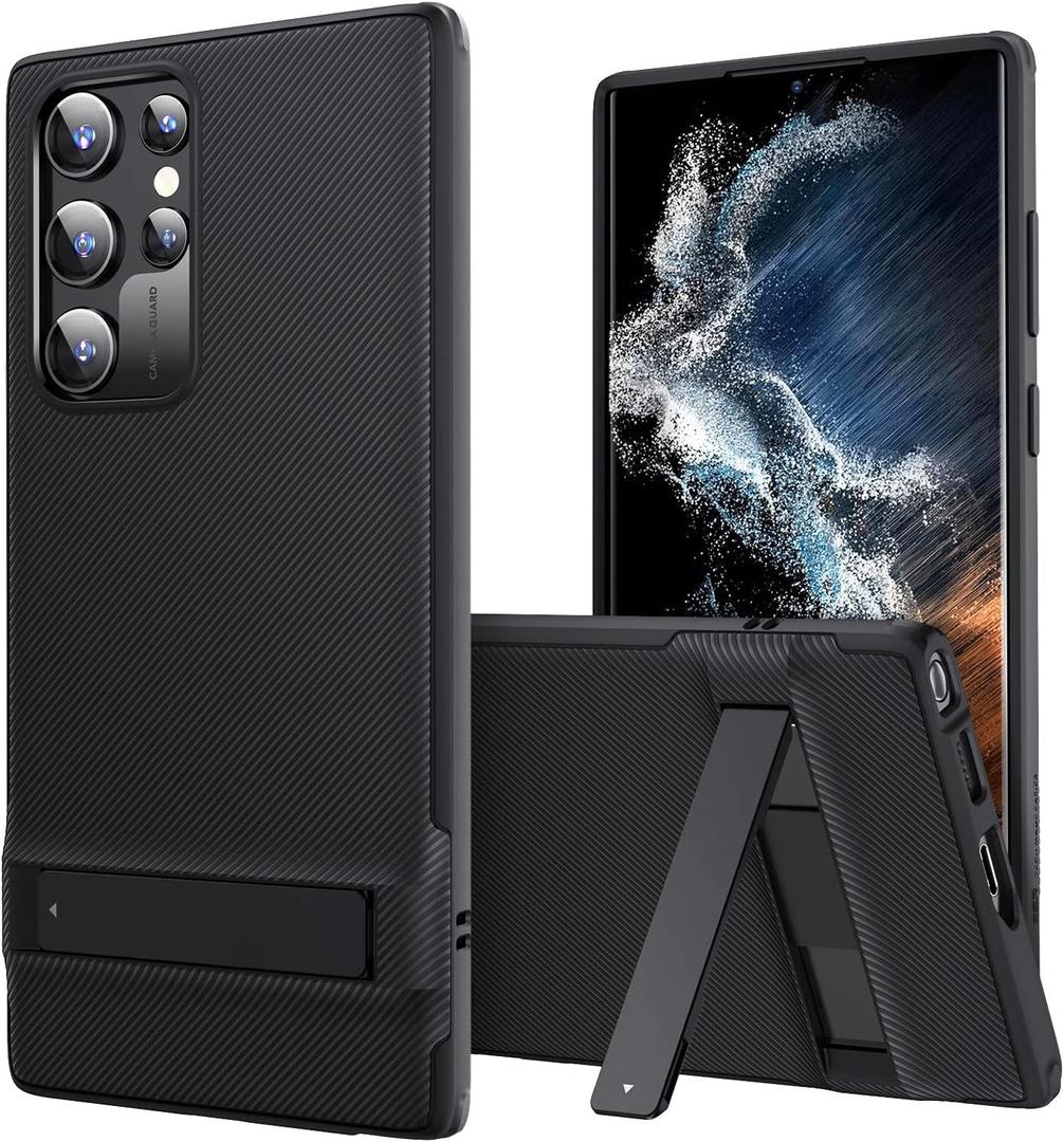 ESR for Samsung Galaxy S22 Ultra Phone Case, 3 Stand Modes Kickstand for S22 Ultra Cover, Military-Grade Drop Protection, Slim Fit, Boost Series Case, Black
