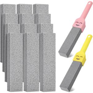 WISYOK 12 Pack Toilet Pumice Stone with 2 Handle, Hard Water Ring Calcium Buildup Remover, Grey Pumice Stone for Bathroom, Sink, Bathtub, Pool, Grill Cleaning