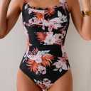 Eomenie Women One Piece Tummy Control Swimsuit Halter Scallop Trim Bathing Suits 1 Piece Vintage Ruched Slimming Swimwear (Black, XXL)