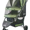 ROODO 3 Wheel Pet Stroller Best Lightweight Foldable Compact Portable Jogger All Terrain Travel Pet Gear Puppy Kitty Stroller for up to 30lbs Medium Small Dogs and Cats(Green)