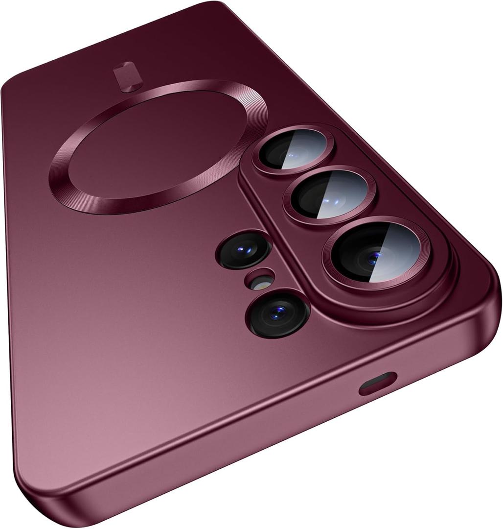 Magnetic for Samsung Galaxy S26 Ultra Case, Compatible with MagSafe, Slim Thin Matte Phone Case with Built-in Camera Lens Protector (Removable) Shockproof Phone Cover, Burgundy Red