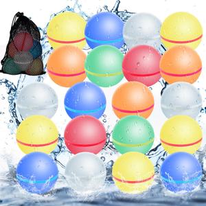 Self Sealing Reusable Water Balloons 20PCS Magnetic Water Balloons Quick Filling Water Balls Toys Silicone Water Splash Ball Water Bomb Cool Toy,Summer Pool Beach Outdoor Toys For Kids Ages 3 4 8 12+ (20PACK)