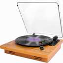 Record Player,Hall-Level Audio Quality Turntable,3-Speed Premium Wood Vinyl Player Suitable for Gift Giving,Home Decoration,Upgraded Stylus Reduces Risk of Record Damage-Natural Wood