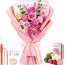 Iuuidu Crochet Kit for Beginners, Rose-Pink Flower Bouquet Crochet Kit, Knitting Kit with Step-by-Step Video Tutorials for Woman Birthday Anniversary Day Weddings Party Present, Home Decor