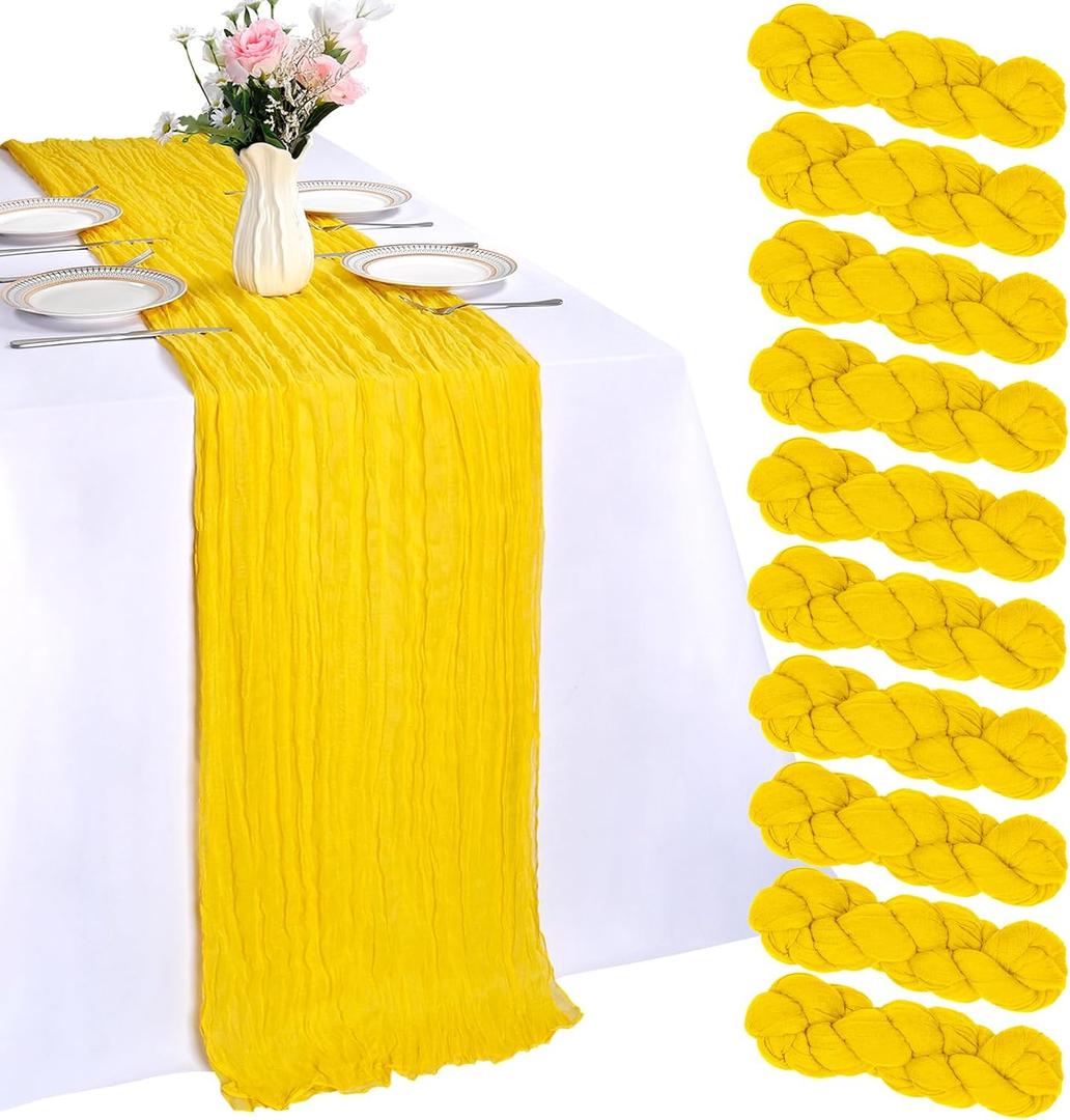 10 Pack Lemon Yellow Table Runner 10ft Cheesecloth Table Runner 120 Inch Gauze Boho Rustic Sheer Cheese Cloth for Banquet Picnic Baby Shower Party Wedding Holiday Dcor